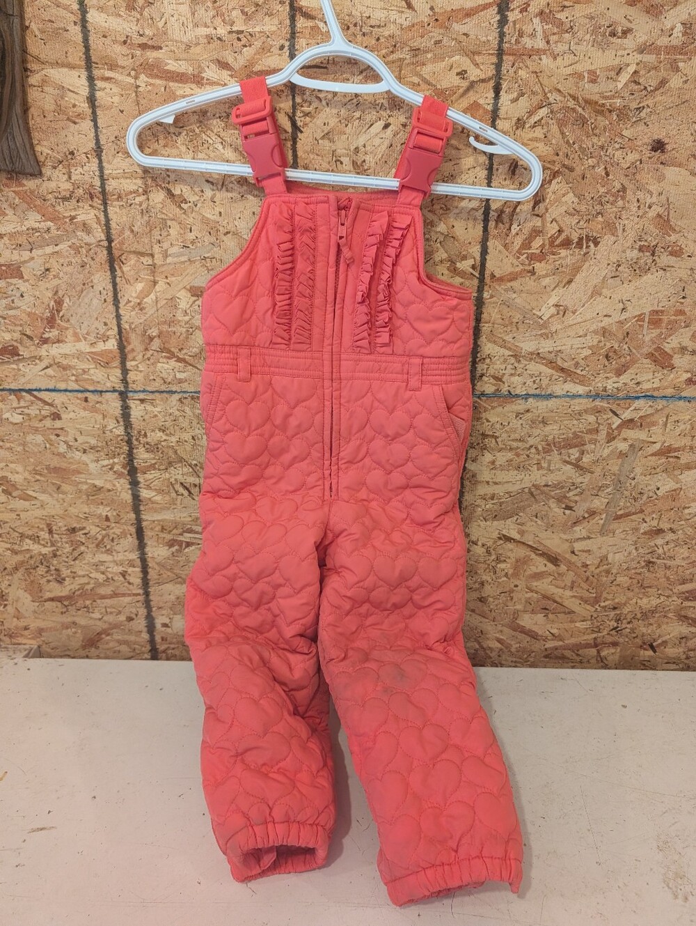 Kids Coral Quilted Snow Bib Overalls